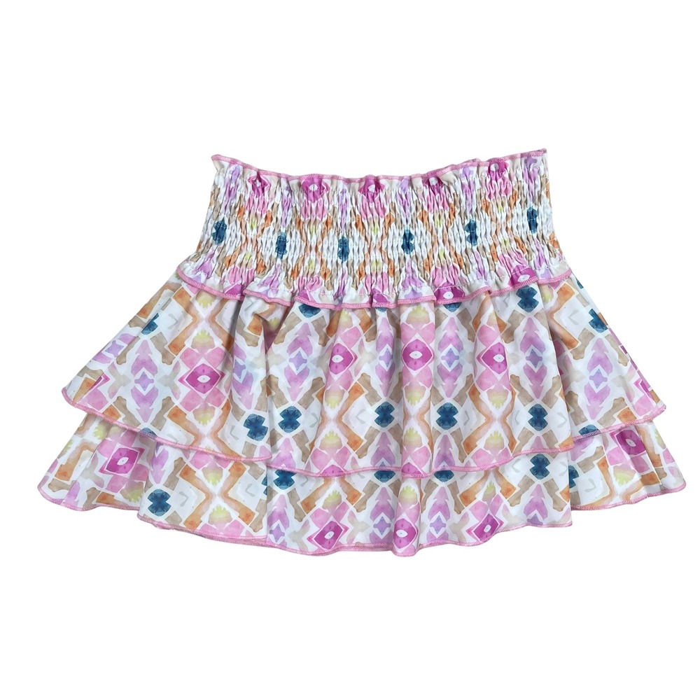 Pleat Girls Tiered Ruffle Smocked Scottie Skirt Abstract Boho Size 7